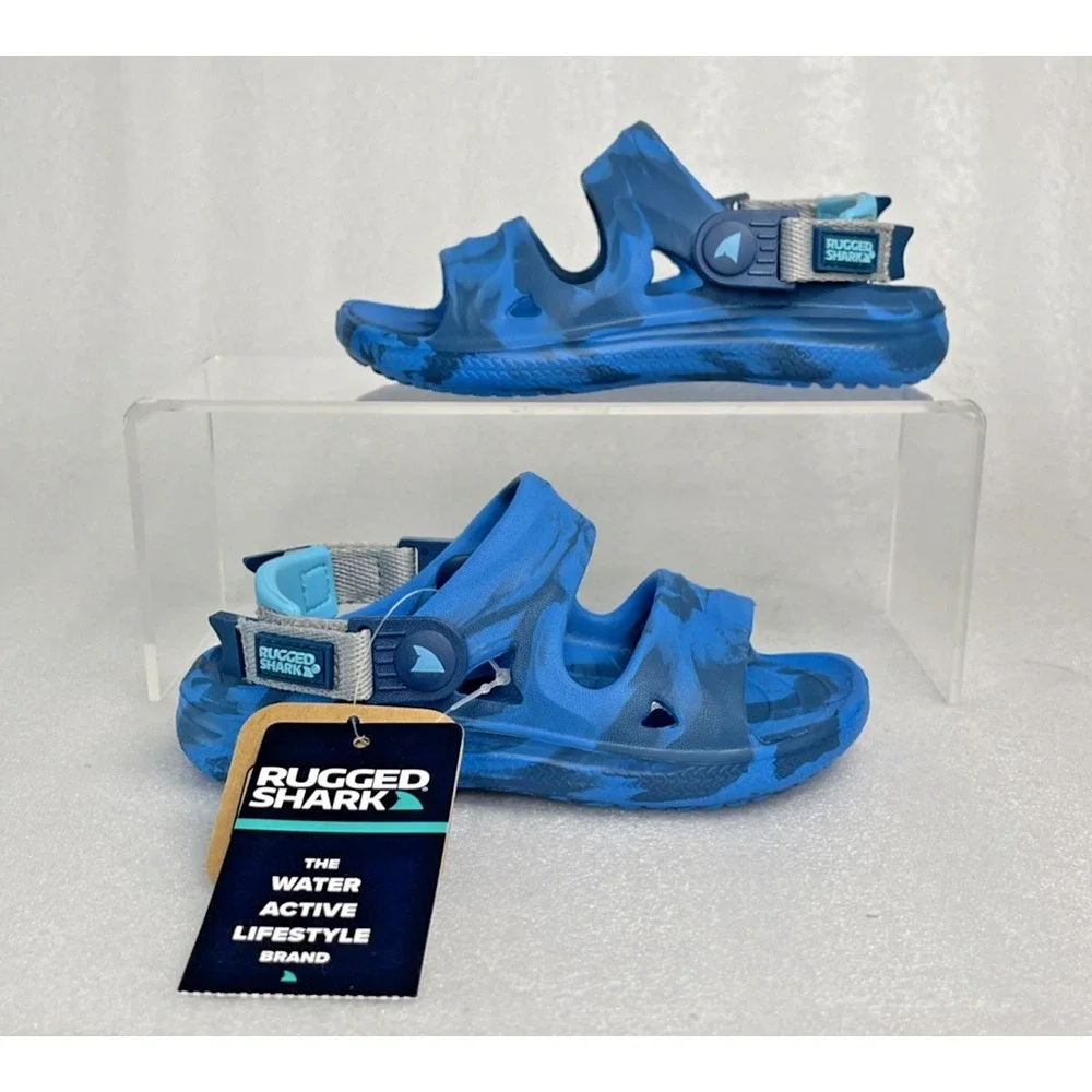 Rugged Shark Adventure Trail Blue Sandals Floatable Washable Boys Size 8 NEW